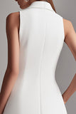 Ivoire Satin A Line Peak Revers Short Work Blazer Dress