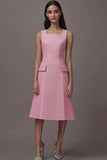 Robe de travail midi corbeille rose avec poches