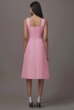 Robe de travail midi corbeille rose avec poches