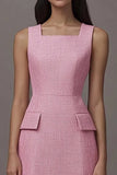 Robe de travail midi corbeille rose avec poches