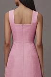 Robe de travail midi corbeille rose avec poches