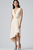 Robe blazer de travail midi en satin champagne à col en V