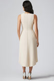 Robe blazer de travail midi en satin champagne à col en V