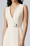 Robe blazer de travail midi en satin champagne à col en V