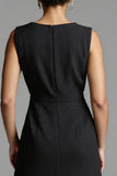 Robe de travail midi en satin A Line noir et blanc avec volants