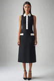 Robe de travail midi à col fourreau en satin noir et blanc