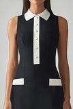 Robe de travail midi à col fourreau en satin noir et blanc