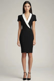 Robe blazer courte moulante en satin noir et blanc