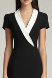 Robe blazer courte moulante en satin noir et blanc