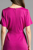 Robe de travail midi à manches longues en satin fuchsia à col en V