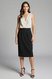 Robe de travail midi moulante en satin à pois noir et blanc