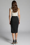 Robe de travail midi moulante en satin à pois noir et blanc