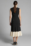 Robe de travail midi en satin noir avec volants