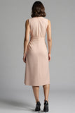 Robe de travail midi à revers cranté champagne avec ceinture