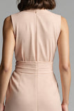 Robe de travail midi à revers cranté champagne avec ceinture