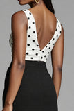Robe de travail midi à pois ivoire et noir avec fente