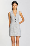 Robe de travail courte moulante grise à col en V