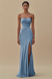 Robe longue formelle froncée sans bretelles noire avec fente