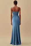 Robe longue formelle froncée sans bretelles noire avec fente