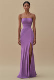 Robe longue formelle froncée sans bretelles noire avec fente