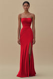 Robe longue formelle froncée sans bretelles noire avec fente