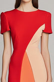Robe de travail midi moulante rouge en patchwork avec manches