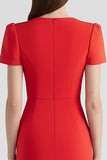 Robe de travail midi moulante rouge en patchwork avec manches