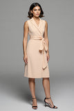 Robe de travail midi à revers crantés champagne avec ceinture