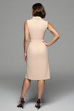 Robe de travail midi à revers crantés champagne avec ceinture