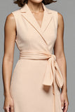 Robe de travail midi à revers crantés champagne avec ceinture
