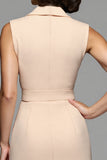 Robe de travail midi à revers crantés champagne avec ceinture