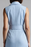 Robe de travail midi à revers crantés bleu ciel avec ceinture