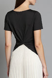 Robe longue de travail en patchwork froncé ivoire et noir avec plis