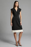 Robe de travail midi patchwork noire à col en V