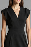 Robe de travail midi patchwork noire à col en V