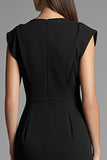 Robe de travail midi patchwork noire à col en V