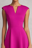 Robe de travail midi simple fuchsia à col en V