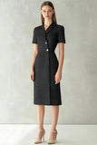 Robe de travail midi fourreau noir à revers crantés