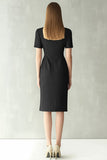 Robe de travail midi fourreau noir à revers crantés