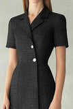 Robe de travail midi fourreau noir à revers crantés
