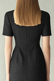 Robe de travail midi fourreau noir à revers crantés