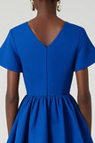 Robe de travail midi trapèze à col en V bleu roi avec poches