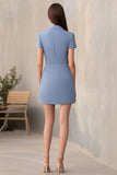 Robe de travail courte à revers crantés bleu poussiéreux