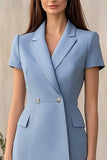 Robe de travail courte à revers crantés bleu poussiéreux