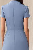 Robe de travail courte à revers crantés bleu poussiéreux