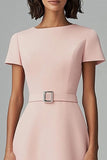 Robe à col bateau rose à corbeilles avec ceinture