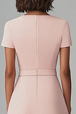 Robe à col bateau rose à corbeilles avec ceinture