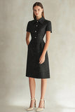 Robe de travail noire à col haut à simple boutonnage
