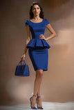 Robe de travail moulante 2 pièces à volants bleu foncé
