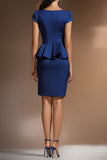 Robe de travail moulante 2 pièces à volants bleu foncé